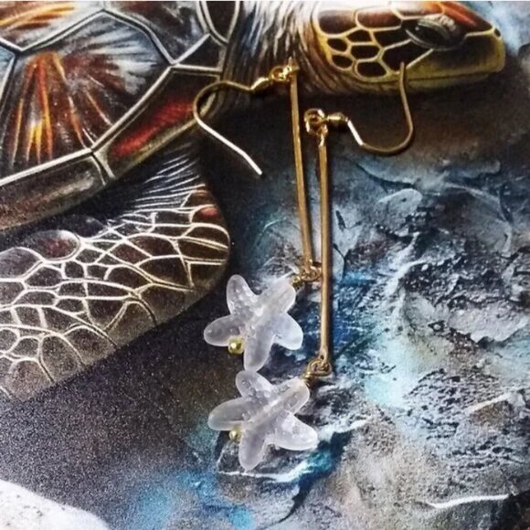 Sexy Beach Wedding Starfish Earrings • Frosted Glass Sea Star • Coastal Bridal - Picture 2 of 8